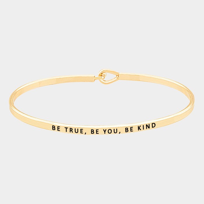 2-Piece Be True Be You Be Kind Hook Bracelets – Thin Metal Bangles for Women Men