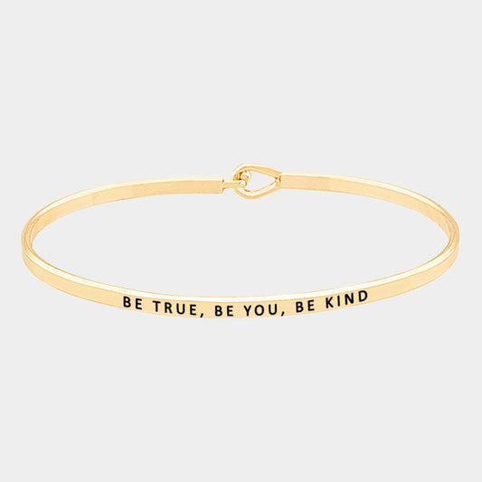 2-Piece Be True Be You Be Kind Hook Bracelets – Thin Metal Bangles for Women Men