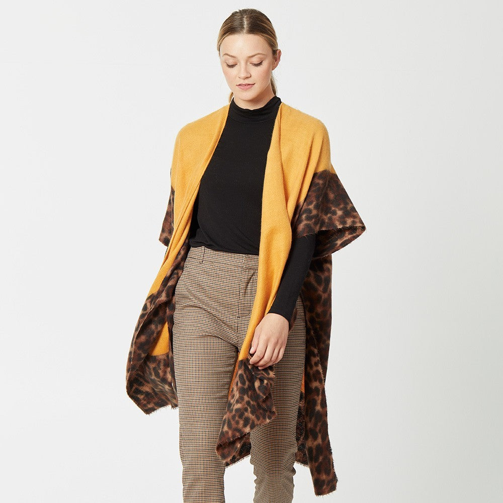 Womens Leopard Print Kimono Cardigan Open Front Shawl Wrap Cape Tunic Top