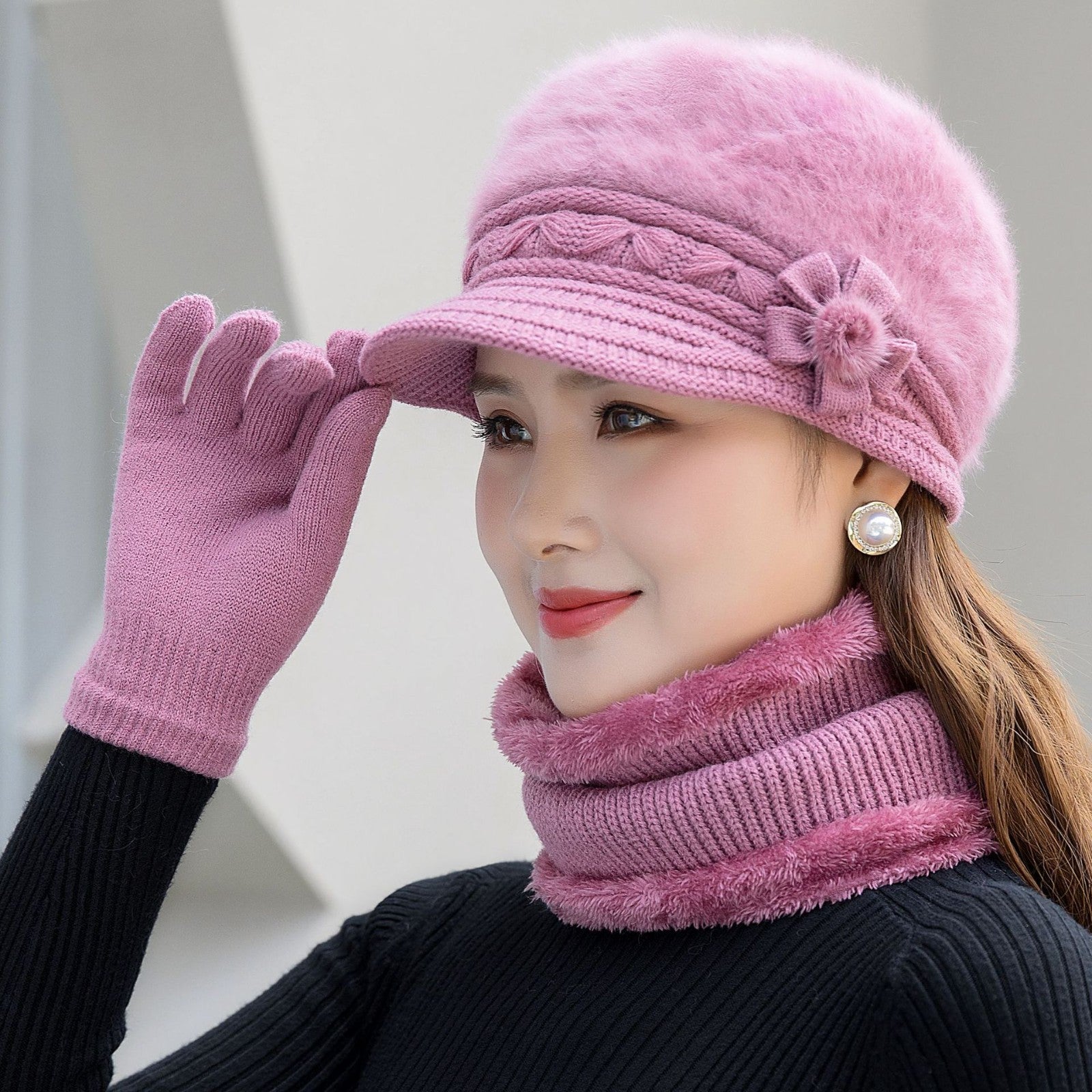 Women 2PC Winter Cable Knit Beanie Hat Scarf Set Fleece Lined Warm Thick
