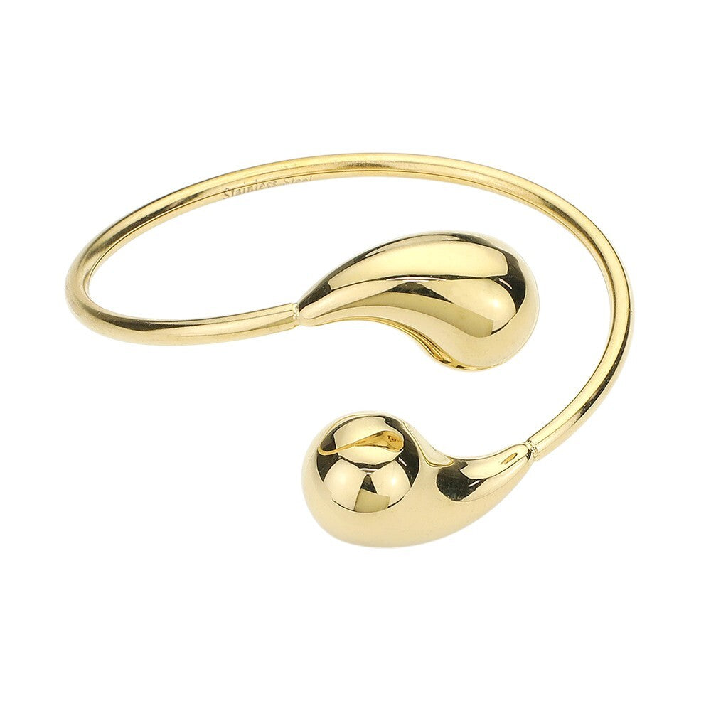 Stainless Steel Teardrop Tip Wire Bangle Bracelet Adjustable Open Cuff Minimalis