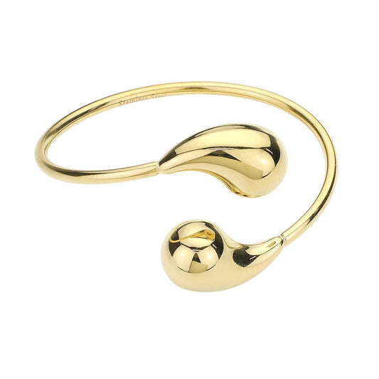 Stainless Steel Teardrop Tip Wire Bangle Bracelet Adjustable Open Cuff Minimalis