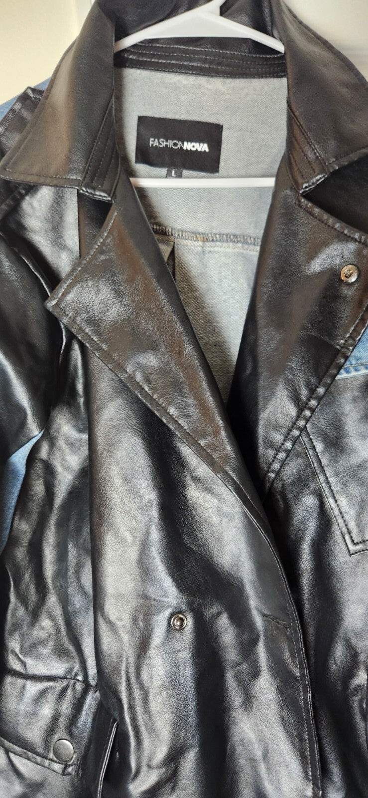Brand New Faux Leather Denim Back Oversized Jacket Fashion Nova Outerwear 