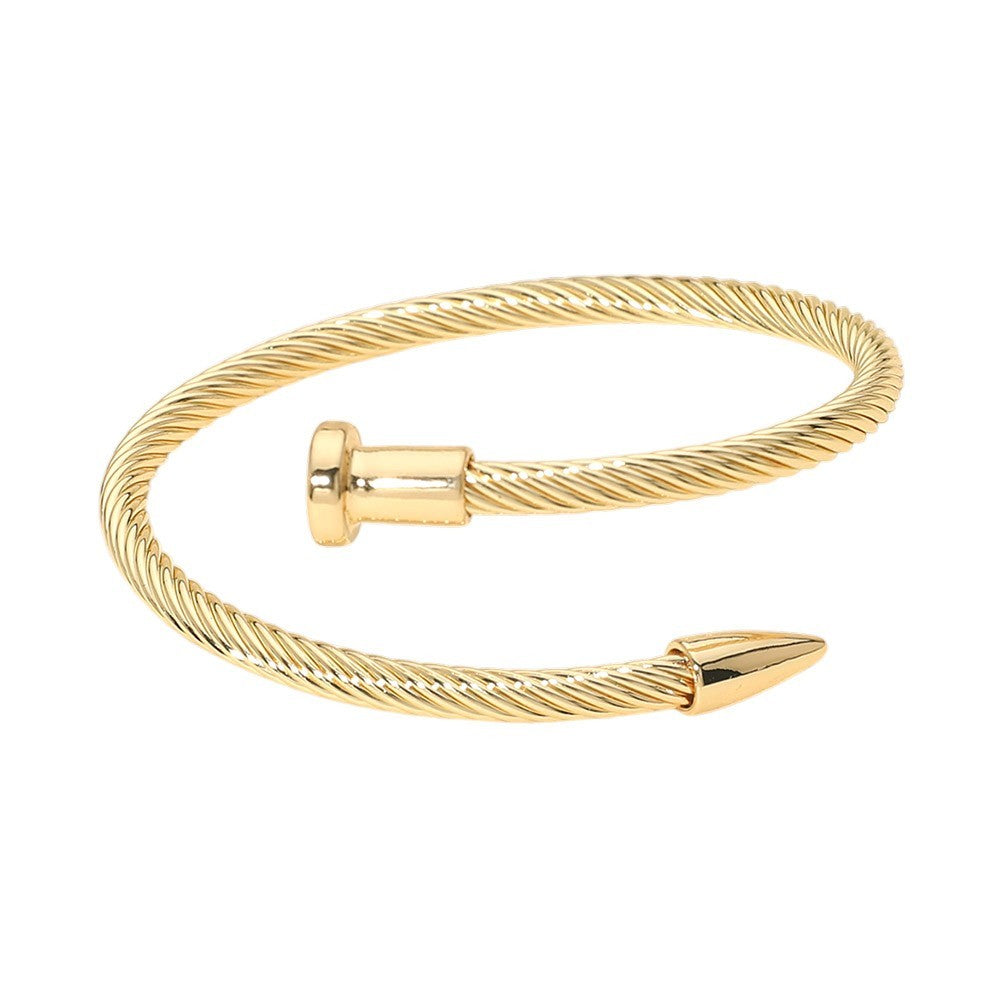 Gold Tone Twist Cable Nail Bangle Bracelet Wrap Spire Spike Jewelry