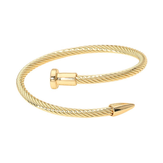 Gold Tone Twist Cable Nail Bangle Bracelet Wrap Spire Spike Jewelry
