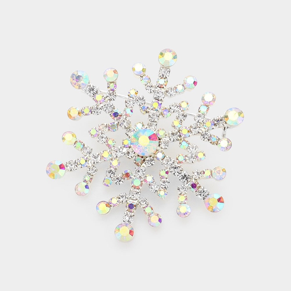 2pcs Sparkling AB Crystal Snowflake Brooches Silver & Gold Winter Jewelry