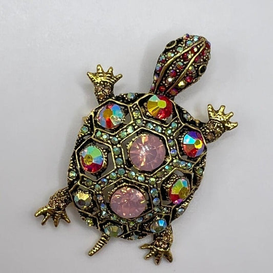 Vintage Style Jeweled Turtle Brooch Pin Animal Jewelry Gift