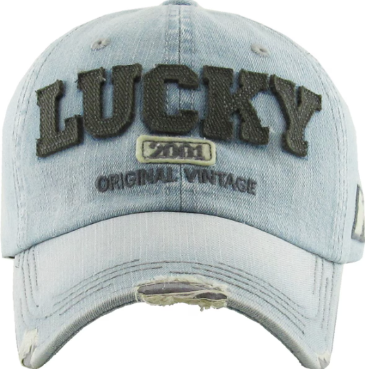 2-Pack! LUCKY 2001 Vintage Baseball Cap Lot | Light & Dark Wash Distressed Denim