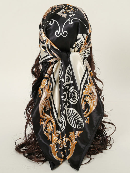 Elegant Square Silk Blend Scarf 35 x 35 Inches Chain Print Head Wrap