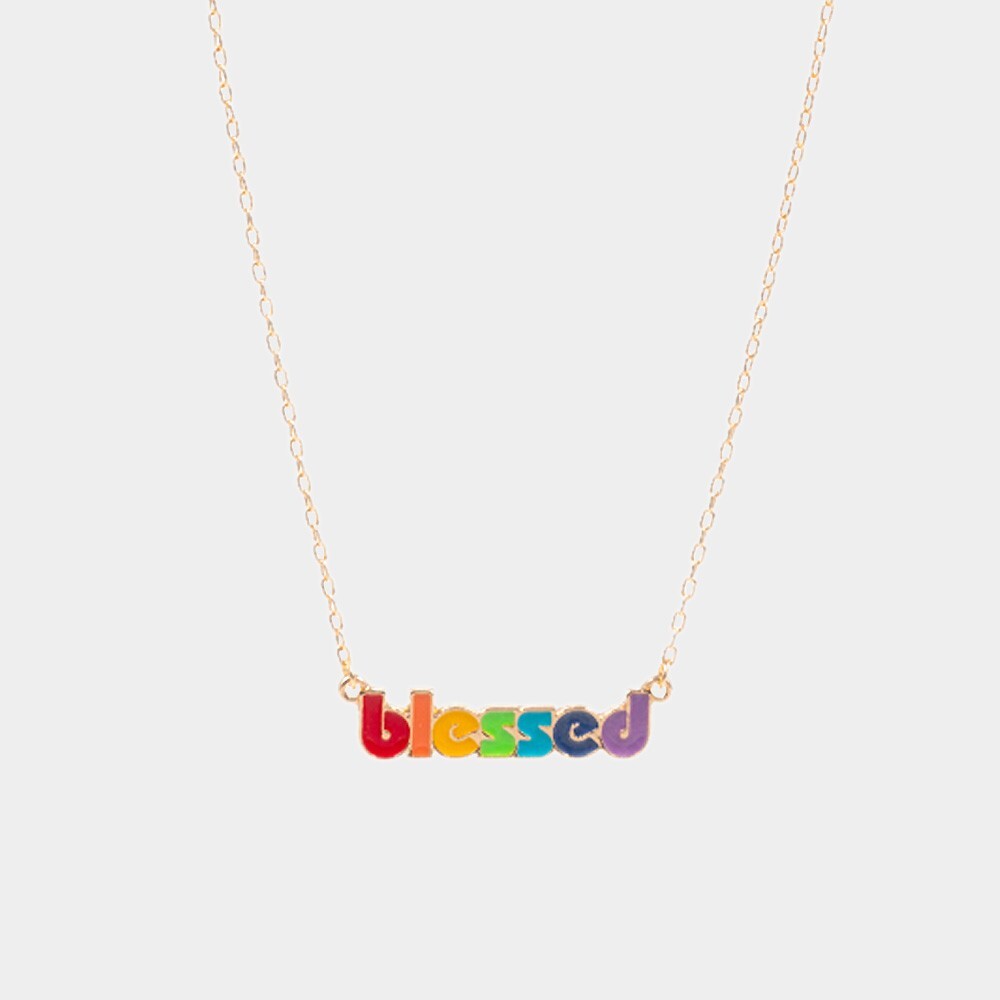 Blessed Enamel Message Pendant Necklace Inspirational Faith Jewelry Gift