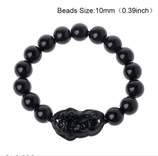 Feng Shui Black Obsidian Wealth Bracelet 10mm Good Luck  Jewelry Attract Money