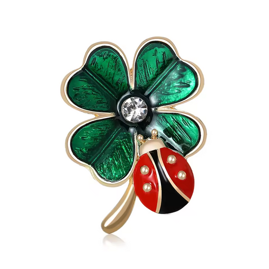 Enamel Ladybug Four Leaf Clover Brooches for Women Banquet Jewellery