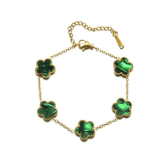 Green Clover Charm Gold Chain Bracelet for Women Lucky Four Leaf Jewelry Gift