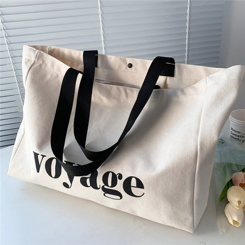 Letter Voyage Canvas Tote Bag Large Shoulder Bag for Women Travel Shopping Bags