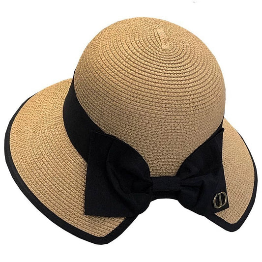 Summer Wide Brim Straw Sun Hat for Women with Ribbon Bowknot UV Protection Beach