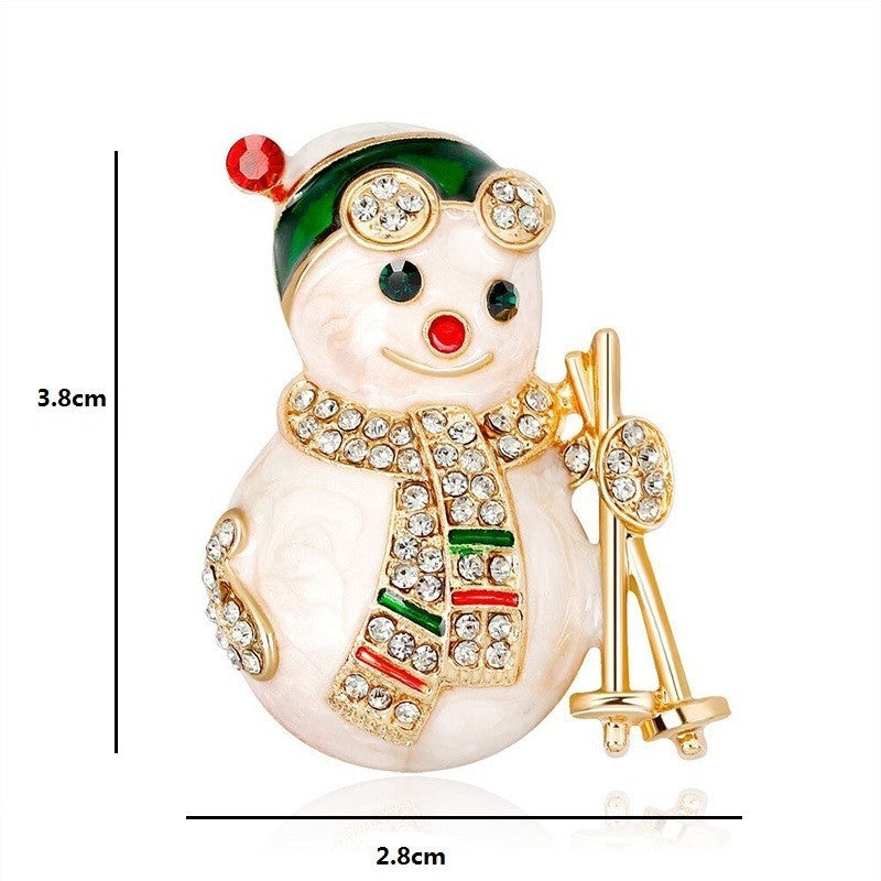Sparkling Rhinestone Snowman Skiing Brooch Christmas Holiday Winter Pin Enamel G
