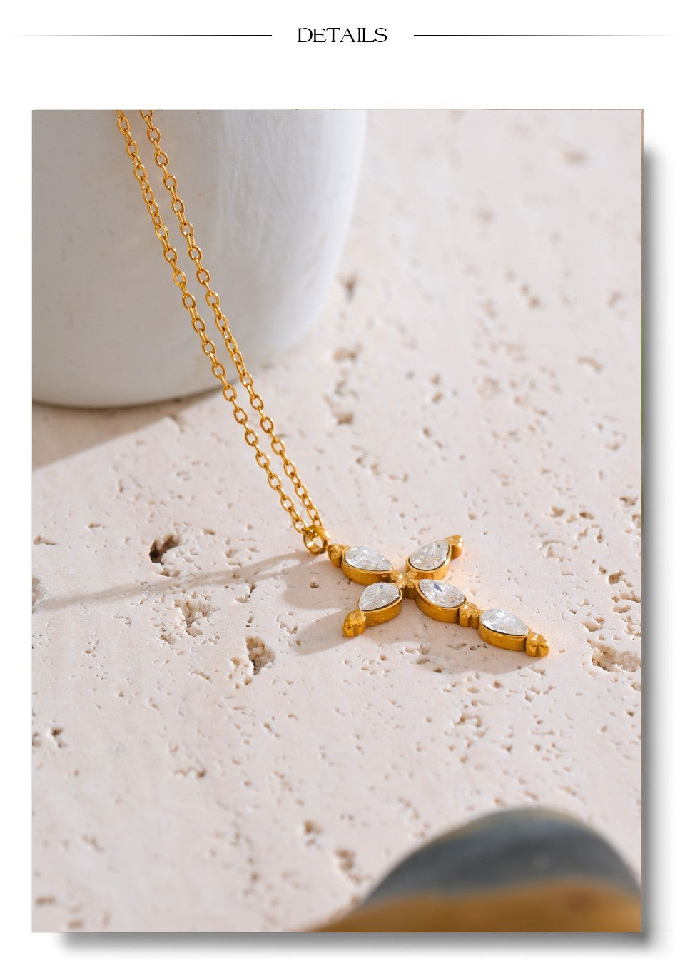 Gold Cross CZ Pendant Necklace | Stainless Steel Real Gold Plated Chain