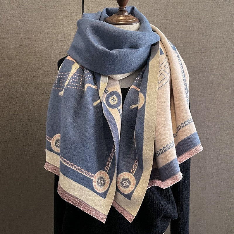 Oversized Cashmere Feel Scarf Polyester Horse Print Wrap Shawl