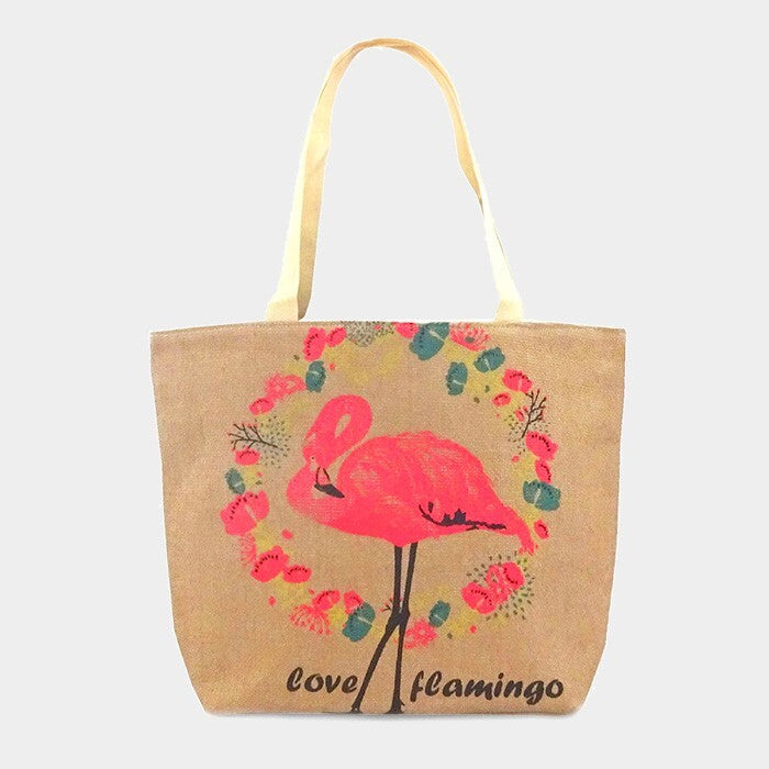 Floral Flamingo Beach Tote Bag with Handles for Women Summer Travel and Gifts