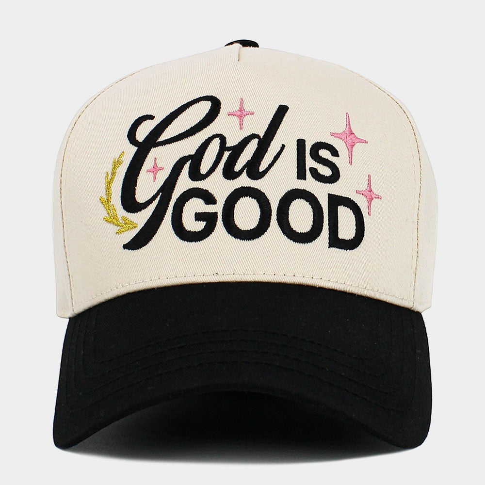 God Is Good Embroidered Trucker Hat Beige and Black Christian Faith Cap Religion