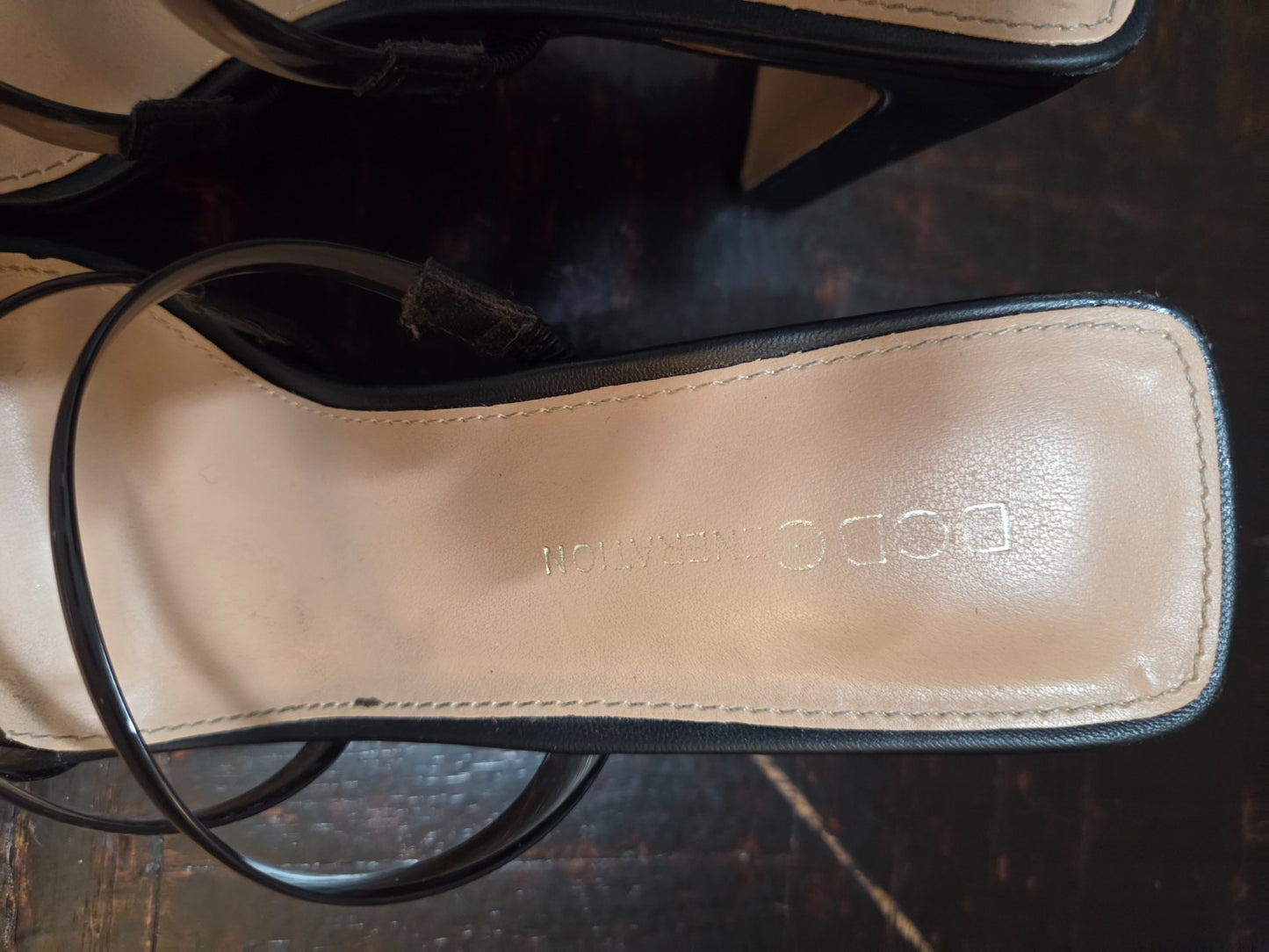 Women’s Black Strappy Sandals Size 6.5 Thin Block Heel 2.5 Inch Open Toe Shoes