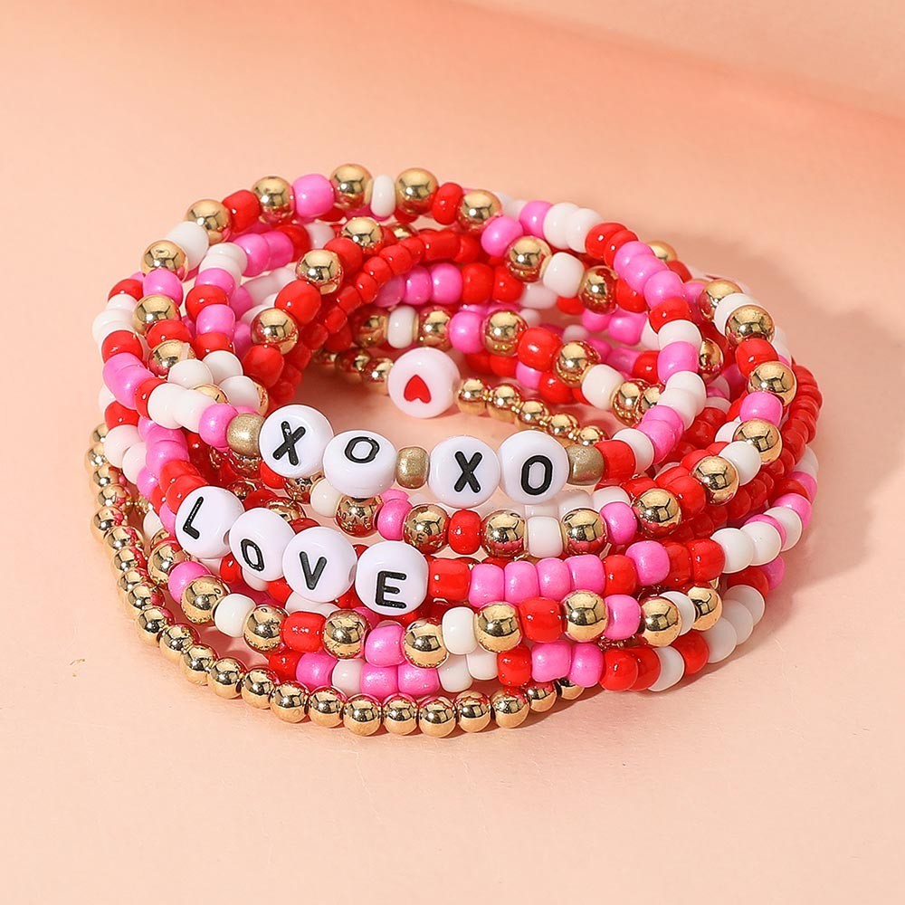 10PCS - XOXO LOVE Message Beaded Stretchable Multi Layered Bracelets for Women
