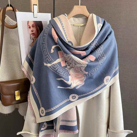 Oversized Cashmere Feel Scarf Polyester Horse Print Wrap Shawl
