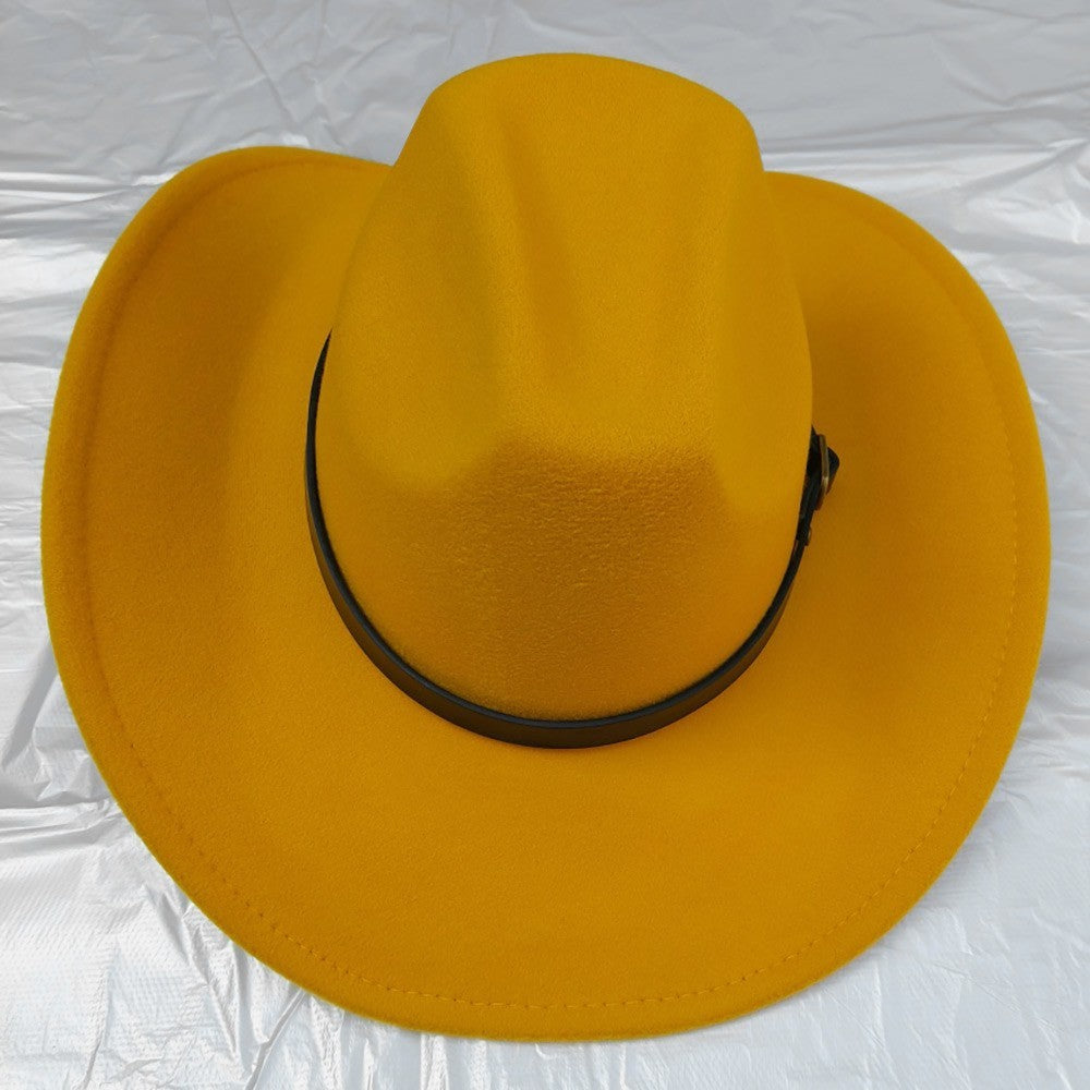 Faux Leather Belt Western Cowboy Fedora Hat Pointed Brim Men Women Sun Hat