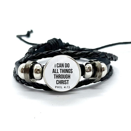 Black & Pink Braided Leather Couple Bracelet Set Psalm 46:10 Be Still Christian