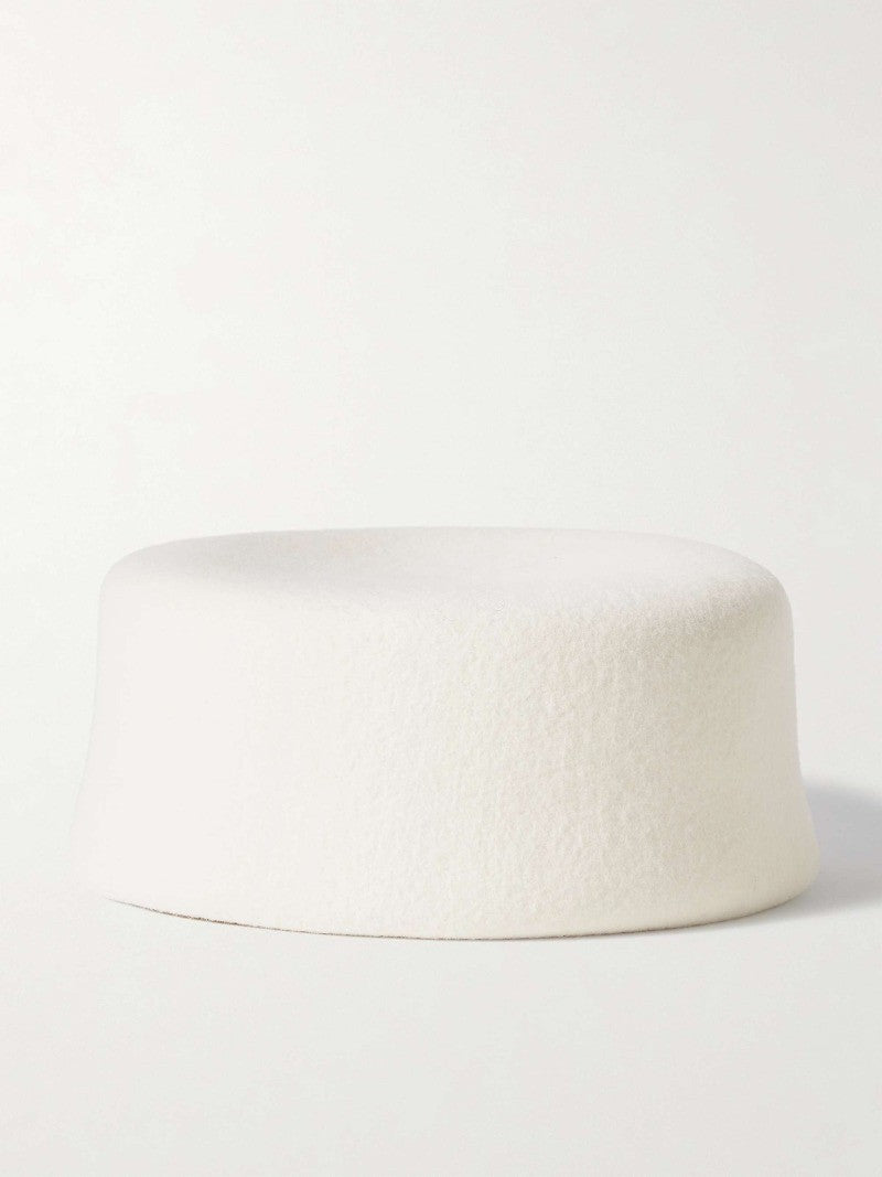 Vintage 100% Wool Pillbox Hat White Retro Fascinator Formal Cocktail Stewardess