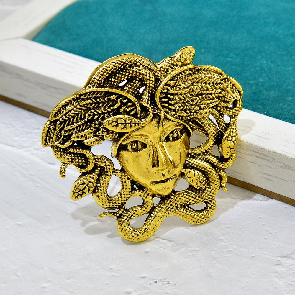 2PCS Medusa Head Brooch Pin Set Gold & Silver Tone Greek Mythology Gothic Jewelr