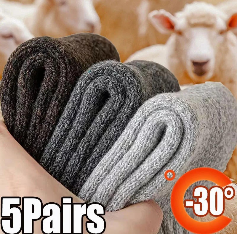 5 Pairs Thermal Wool Blend Socks Men Women US 6-11 Heavy Duty Winter Boot Crew