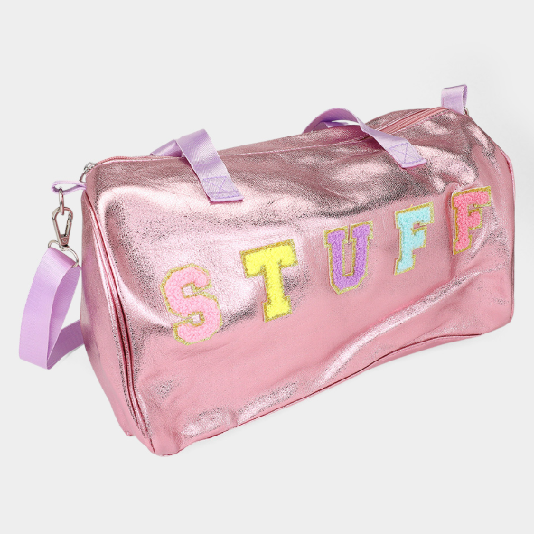 STUFF Metallic Duffle Bag Top Handle Crossbody Bag Travel Gym Weekend Tote Purse