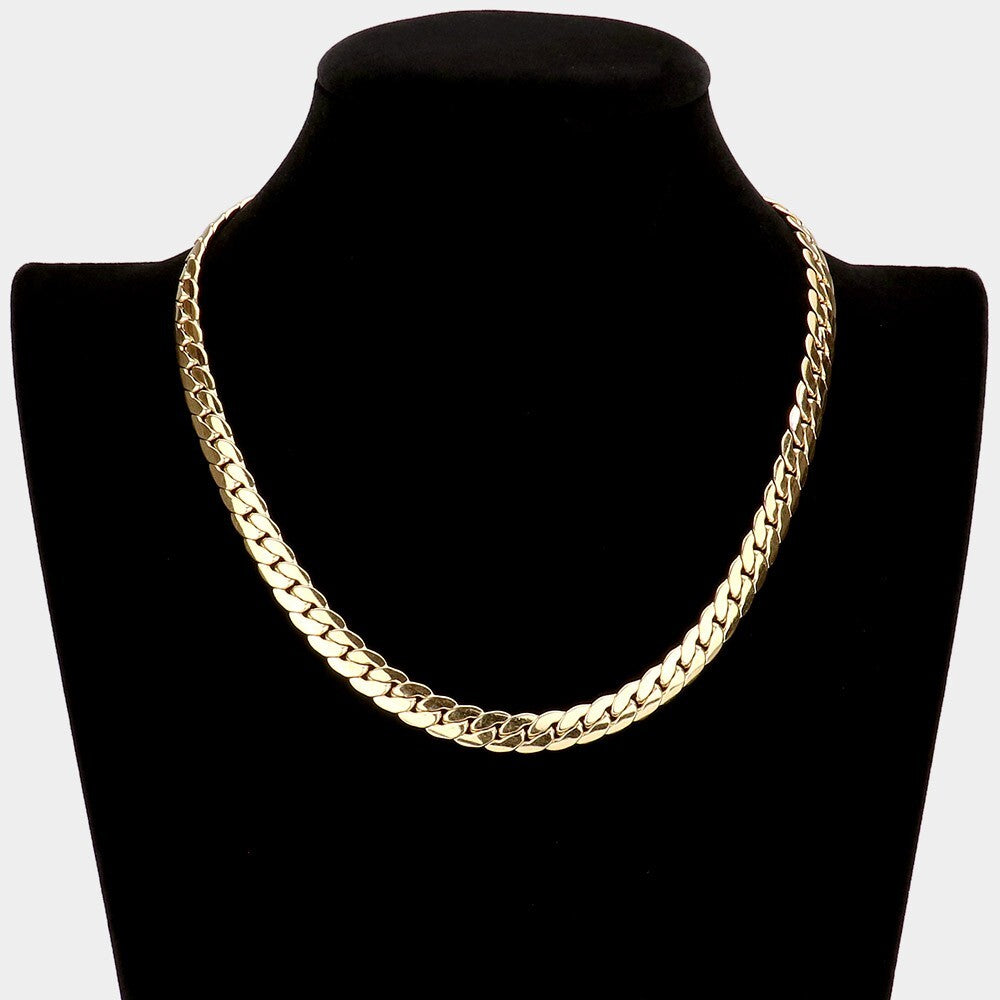 16 Inch 8mm Stainless Steel Cuban Chain Necklace for Men Gold Tone Jewelry
