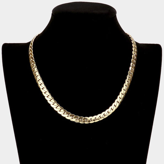 16 Inch 8mm Stainless Steel Cuban Chain Necklace for Men Gold Tone Jewelry