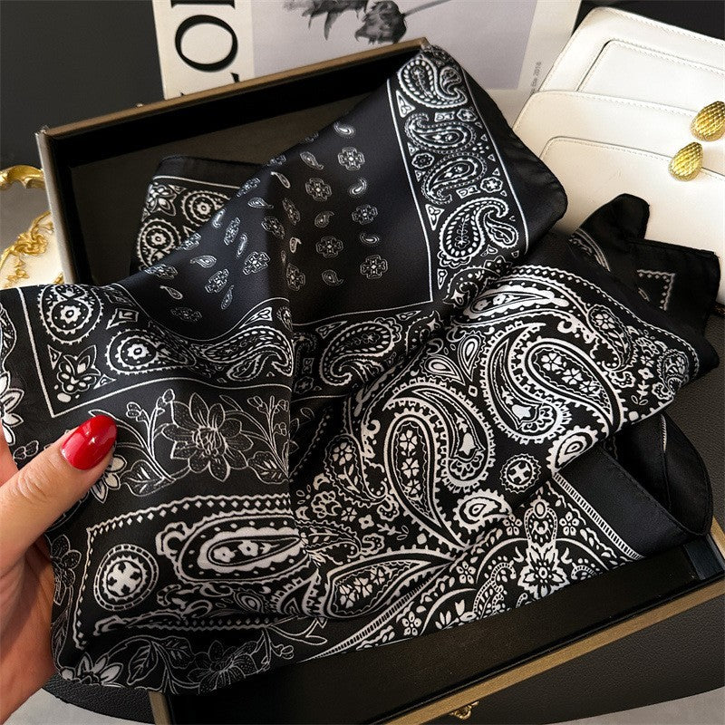 2pc Paisley Bandana Scarf Set Black & Red Women's Satin Silky Neckerchief