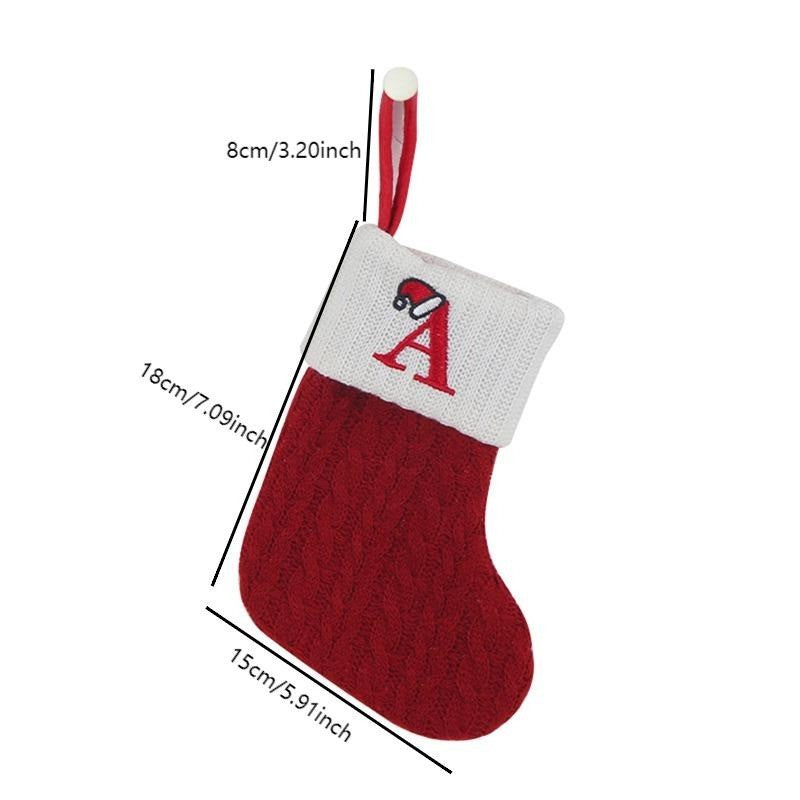 2pcs Personalized Knit Mini Christmas Stockings Monogram Ornament Letter A-Z Red