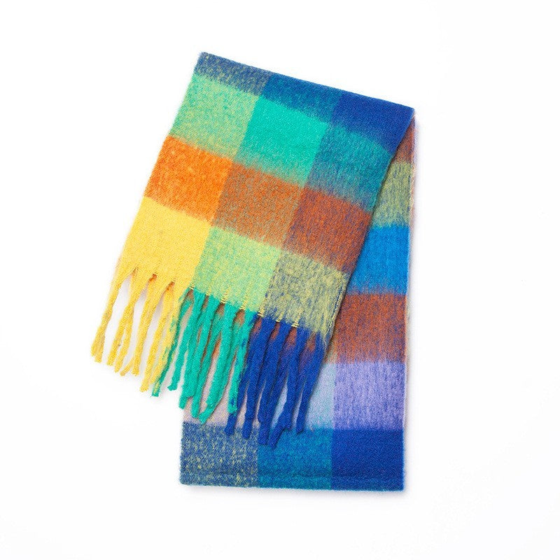 Colorful Plaid Blanket Scarf Soft Cashmere Feel Winter Wrap for Women