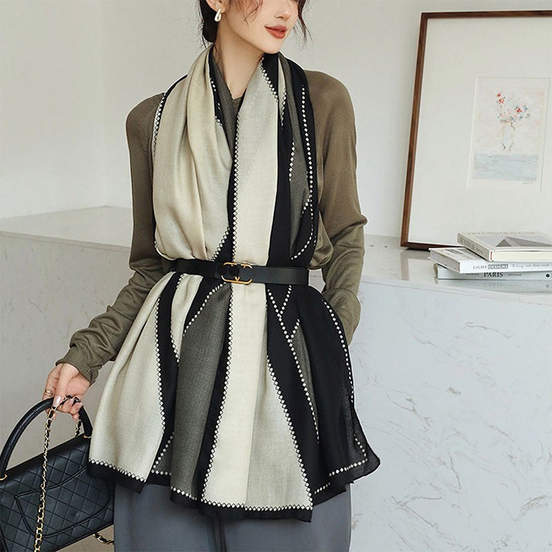 Geometric Colorblock Shawl Wrap Scarf Cotton Viscose Blend