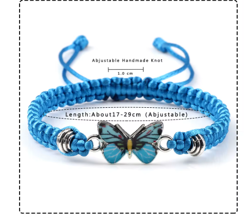 Butterfly Bracelet Set of 3 Braided Cord Black Blue Brown Unisex Bracelet Gifts