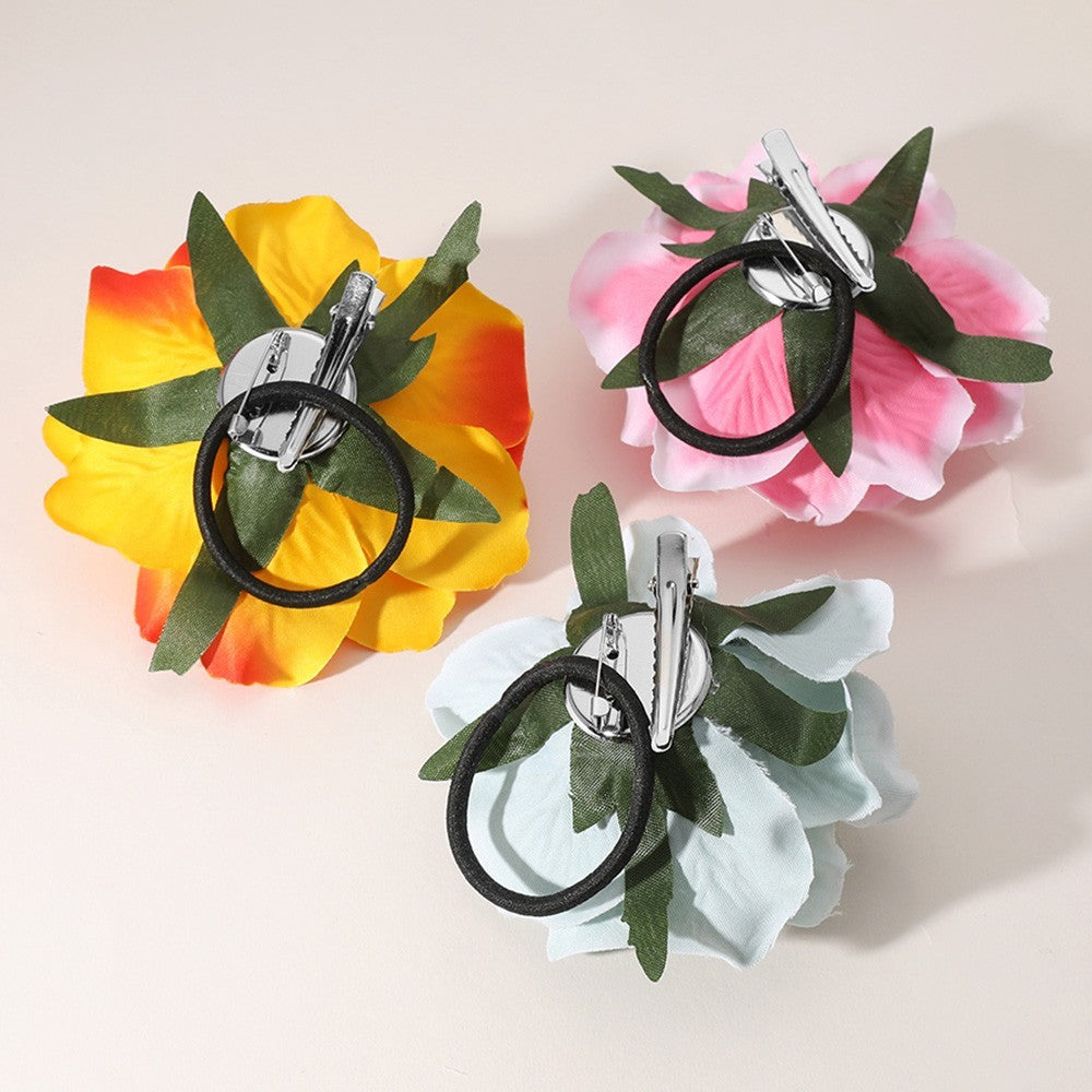 2-Piece Rose Brooch & Hair Clip Set – Orange & White Satin Multi-Use Floral