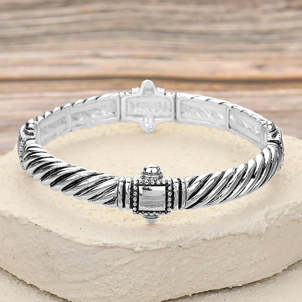 Hot Deal 2-Piece Set Gold & Silver-Tone Twisted Cable Bangle Bracelets Unisex