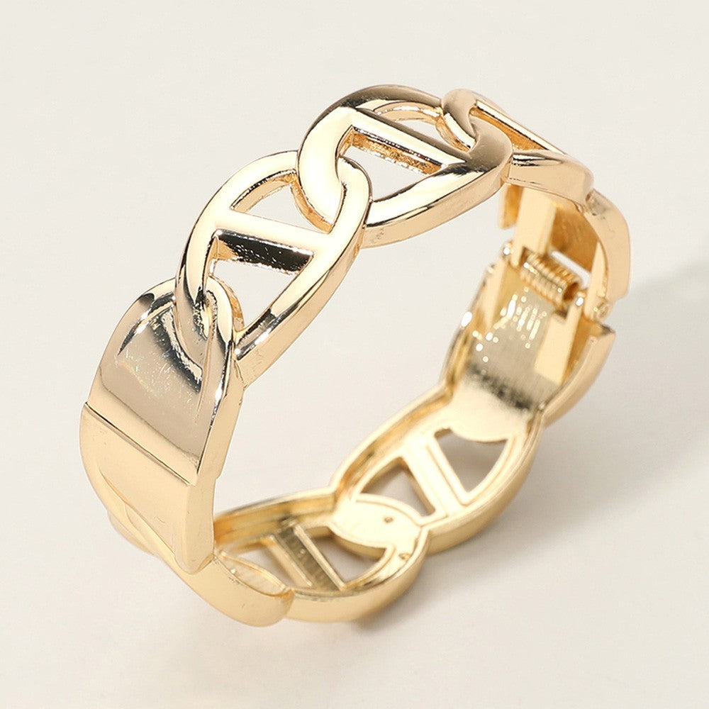 2PC Set Wide Gold Tone Anchor Mariner Link Hinge Bangle Bracelets Statement