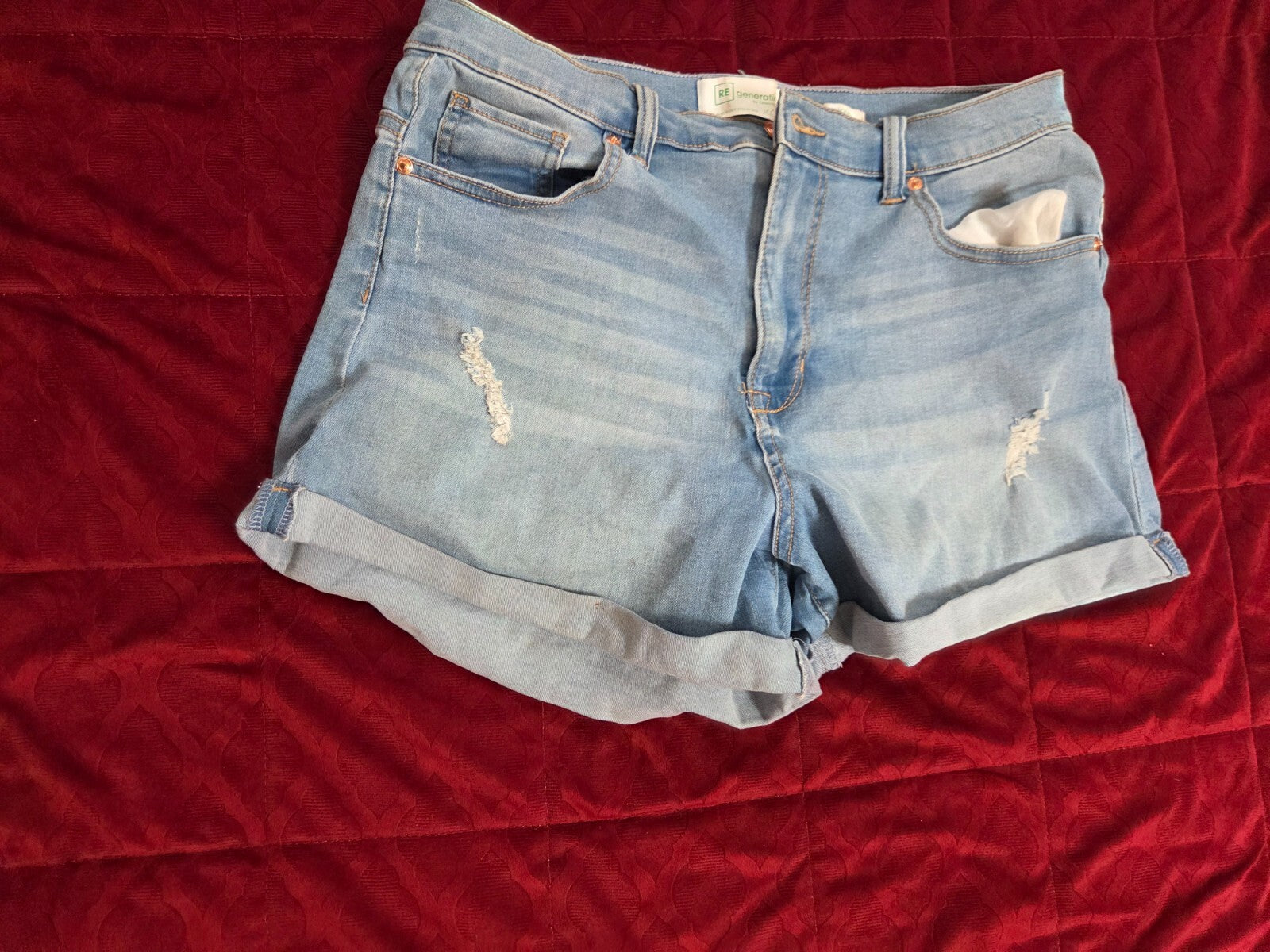 Women’s Distressed Denim Shorts Ripped Jean Cutoff Folded Hem Casual Bottoms M