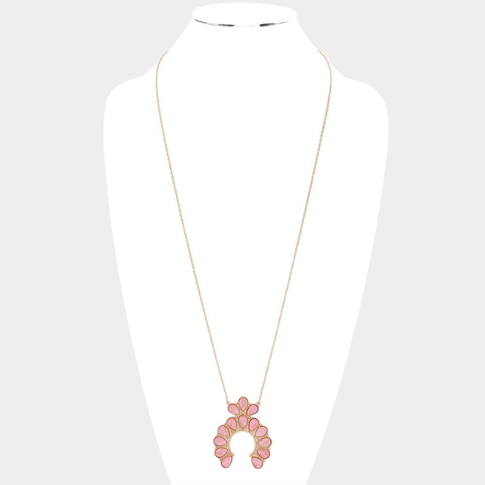 Teardrop Squash Blossom Pendant Long Chain Necklace for Women