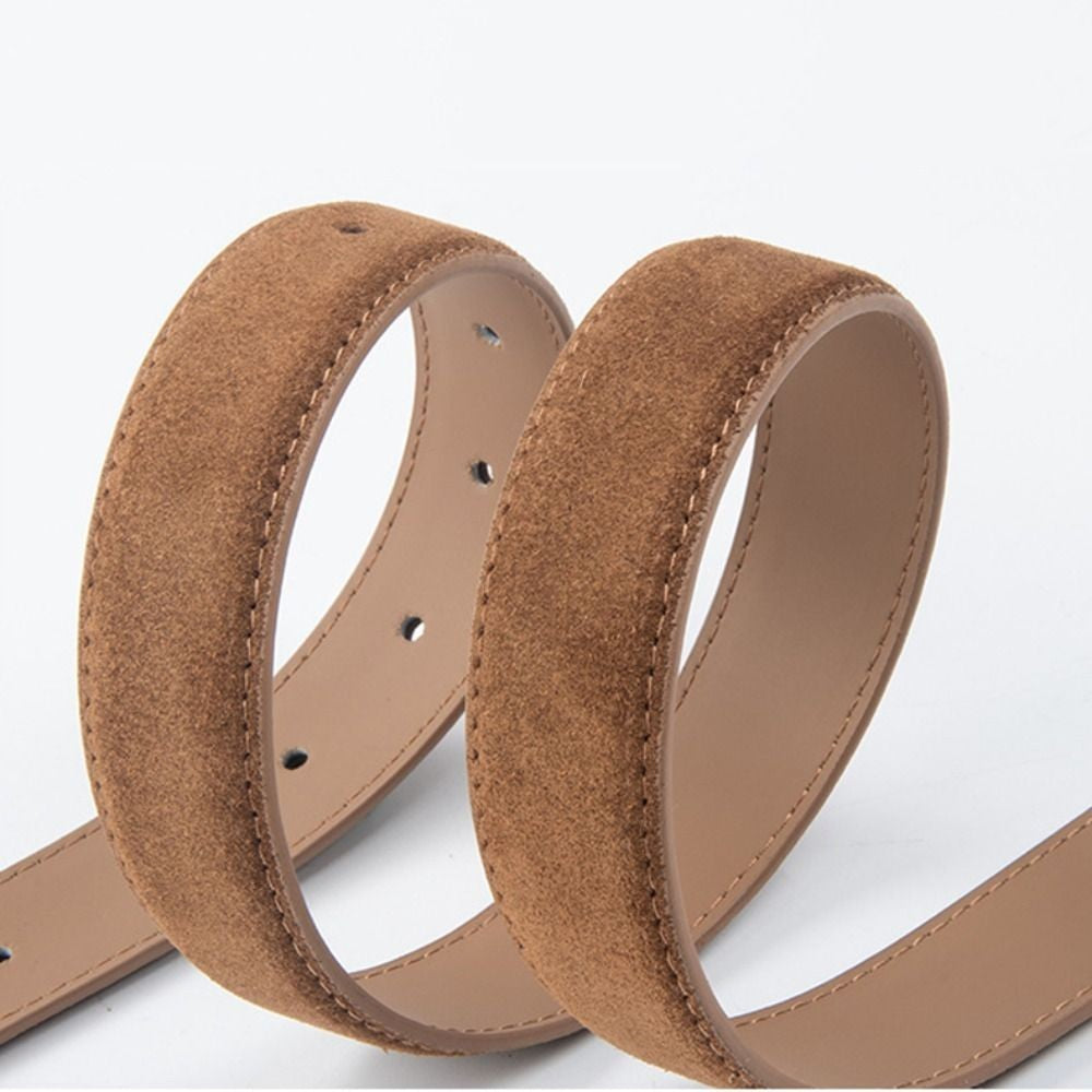 2pcs Women Suede Leather Belt Gold Horseshoe Buckle Set Black Brown 41in