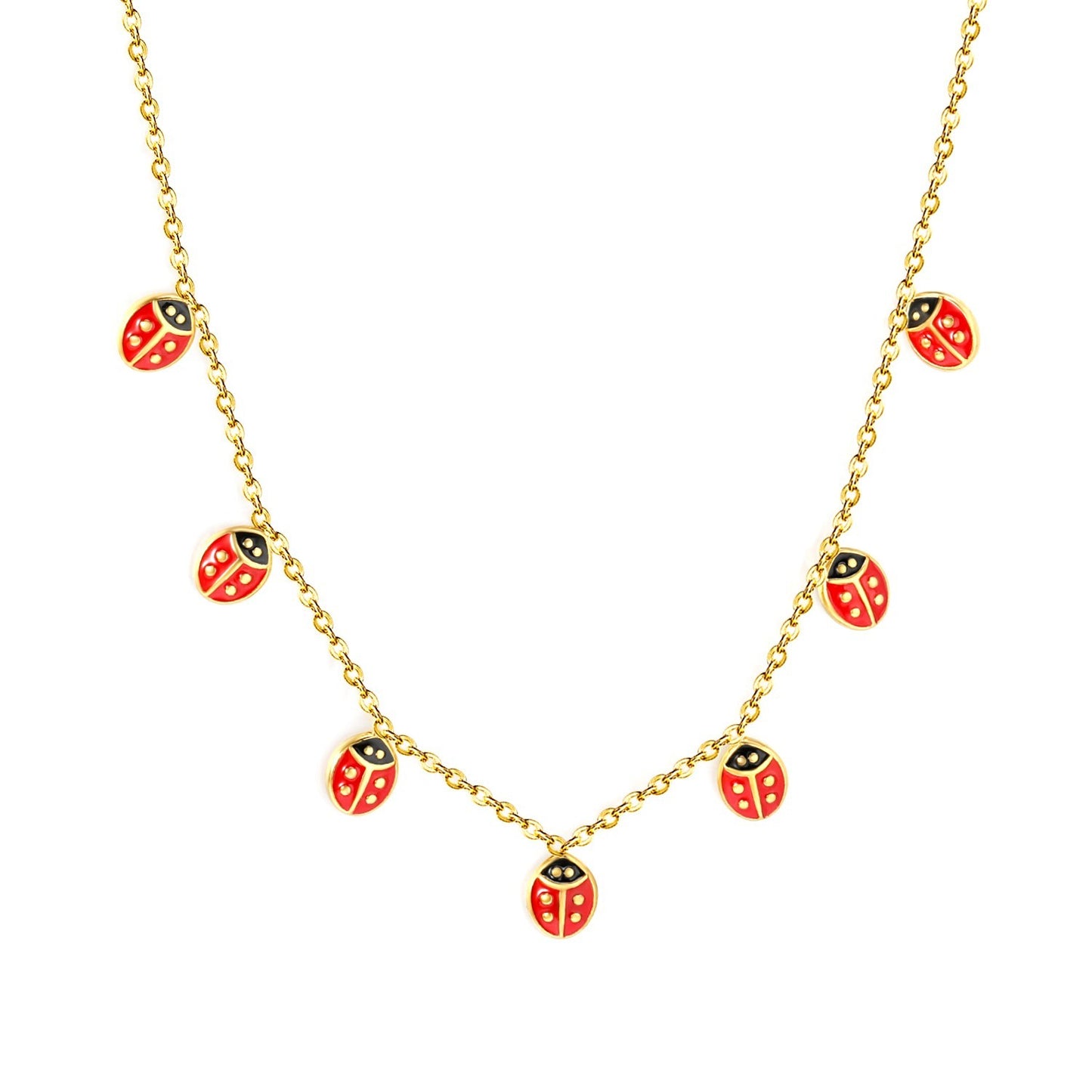 Charming Gold Tone Red Ladybug Dangle Charm Necklace for Women Girls