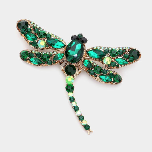 Green Crystal Rhinestone Dragonfly Brooch Pin Insect Jewelry Gift for Women