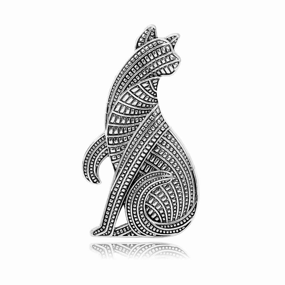 2-Pc Geometric Cat Brooch Set | Gold & Silver Tone Woven Design Pin Gift