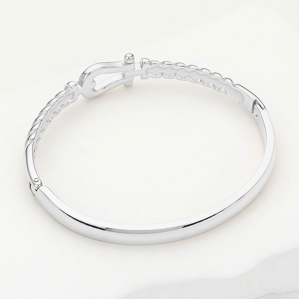Equestrian Horseshoe Bangle Bracelet for Women Silver Rope Twist Hinged